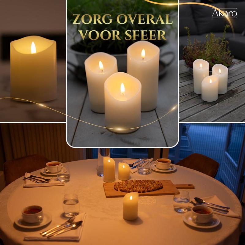 Set van 3 oplaadbare led kaarsen. Luxe led kaarsen voor thuis, sfeervol.
