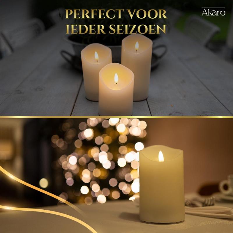 Set van 3 oplaadbare led kaarsen. Luxe oplaadbare kaarsen voor winter en zomer.
