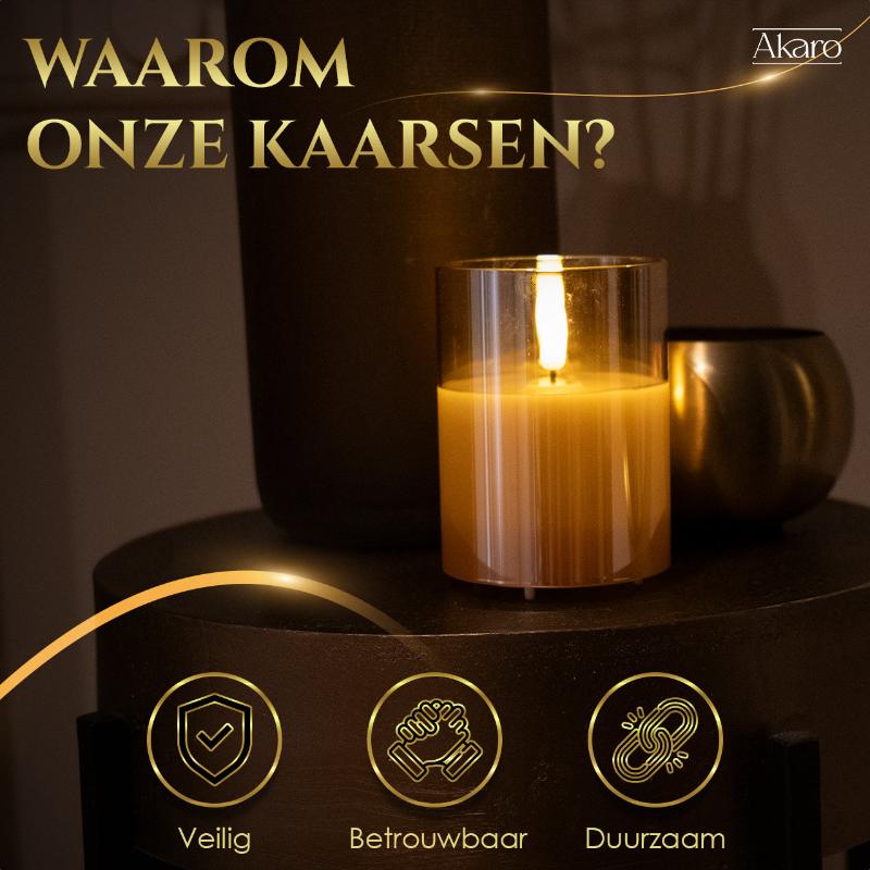 Set van 5 oplaadbare led kaarsen met goud glas. Duurzame led kaarsen, veilig voor kinderen en huisdieren.