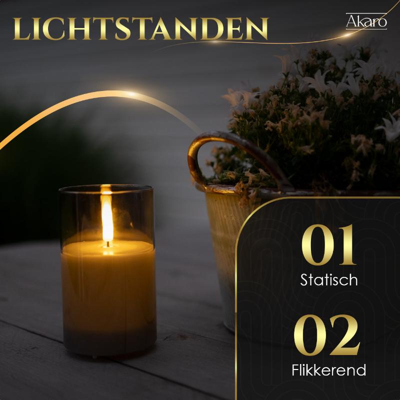 Set van 5 oplaadbare led kaarsen met grijs glas. Flikkerende kaars oplaadbaar met bewegende vlam.