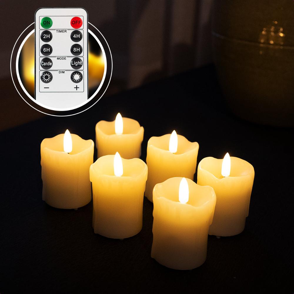 Set van 6 oplaadbare led kaarsen klein met afstandsbediening. Duurzaam en sfeervol, inclusief oplaadsnoer.