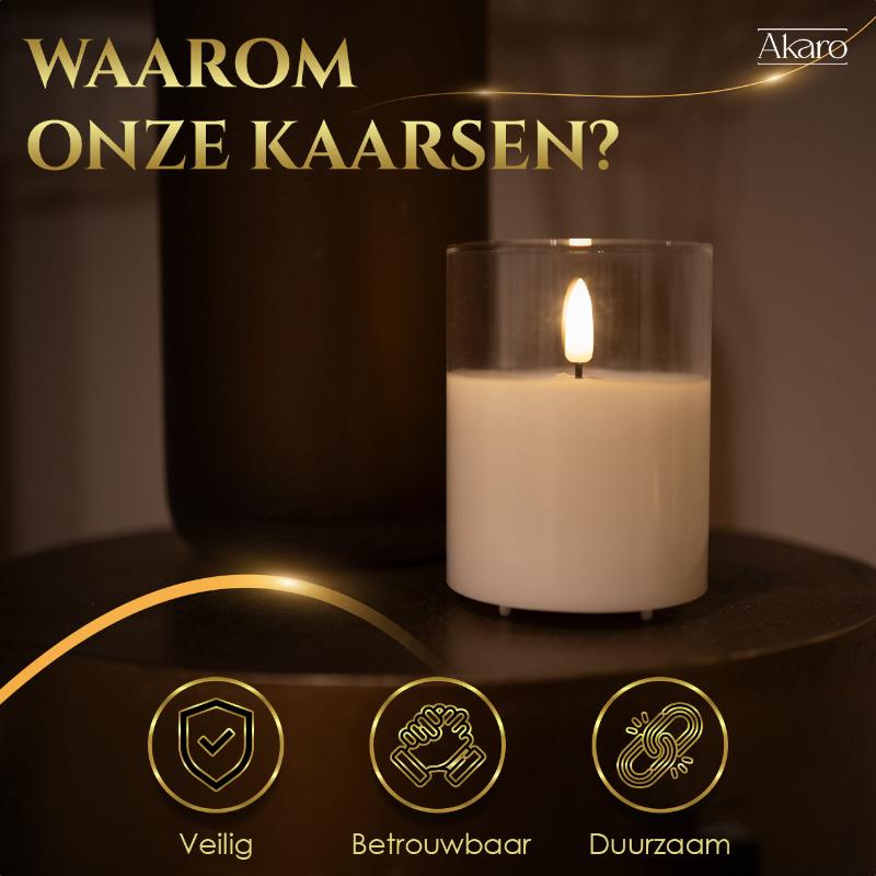 Set van 3 oplaadbare led kaarsen met transparant glas. Duurzame led kaarsen, veilig voor kinderen en huisdieren.