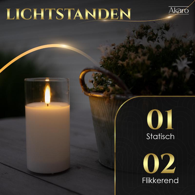 Set van 3 oplaadbare led kaarsen met transparant glas. Flikkerende kaars oplaadbaar met bewegende vlam.