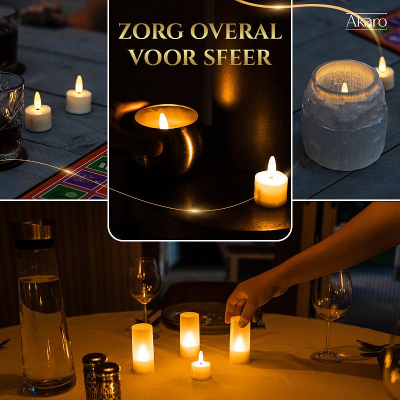 Set van 6 oplaadbare waxinelichtjes. Luxe led kaarsen voor thuis, sfeervol.
