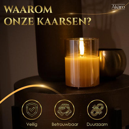 Akaro Crystal Candle Trio Goud | 3 Oplaadbare Kaarsen met Goud Glas