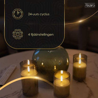 Akaro Crystal Candle Trio Grijs | 3 Oplaadbare Kaarsen met Grijs Glas