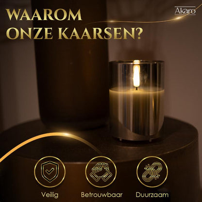 Akaro Crystal Candle Set Grijs | 5 Oplaadbare Kaarsen met Grijs Glas