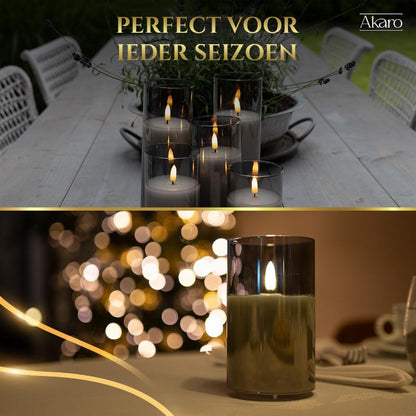 Akaro Crystal Candle Set Grijs | 5 Oplaadbare Kaarsen met Grijs Glas