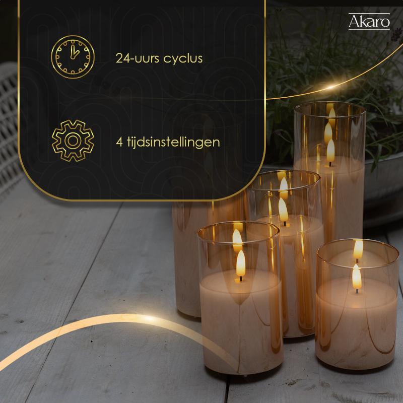 Akaro Crystal Candle Set Goud | 5 Oplaadbare Kaarsen met Goud Glas