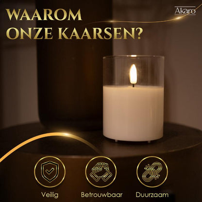 Akaro Crystal Candle Set Transparant | 5 Oplaadbare Kaarsen met Glas