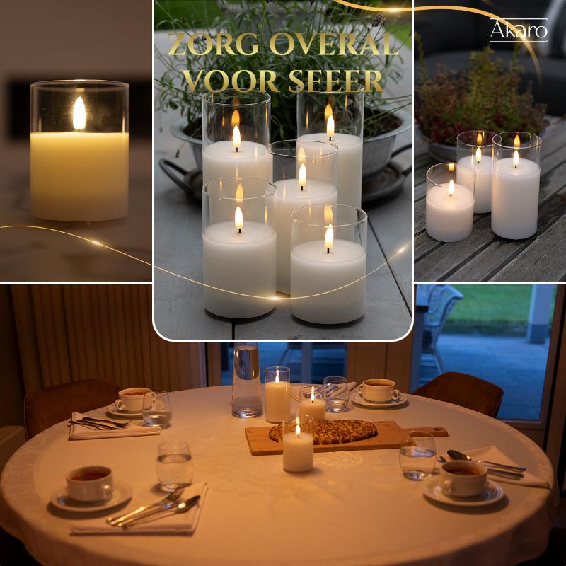 Akaro Crystal Candle Set Transparant | 5 Oplaadbare Kaarsen met Glas