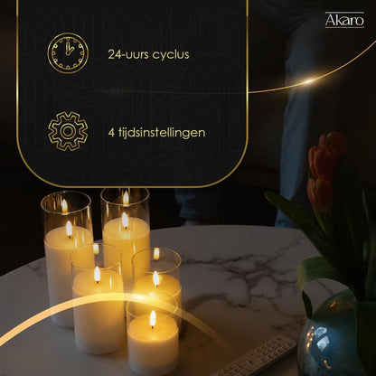 Akaro Crystal Candle Set Transparant | 5 Oplaadbare Kaarsen met Glas