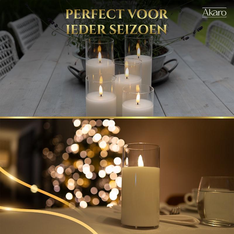 Akaro Crystal Candle Set Transparant | 5 Oplaadbare Kaarsen met Glas